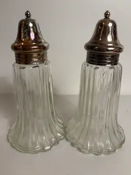Vintage Japanese Salt & Pepper Shakers Clear Glass, 3 Stars Logo