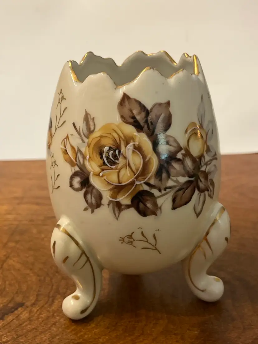 Napco - Vintage Porcelain-Cracked Egg- Three Toed- Hand-Painted- 5” Tall, 3.25” Wide