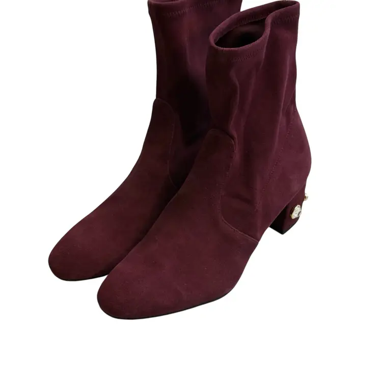 Stuart Weitzman Burgundy Suede Embellished Heel Ankle Boots
Retail: $695