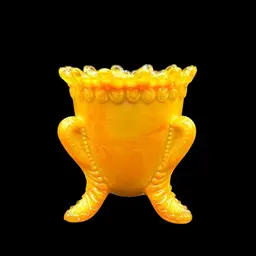 Degenhart Butterscotch Slag Glass Forget Me Not Fern Footed Toothpick Holder 2 3/4” No Noted Flaws