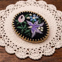 Vintage Embroidery Pink Violet Flowers