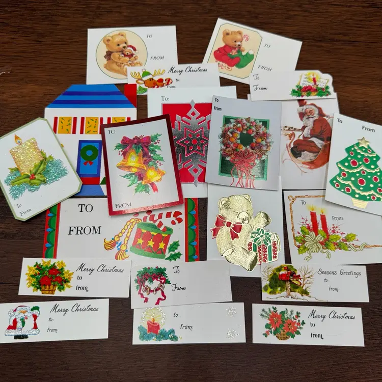 Mini Pack of Vintage Christmas Gift To/From Tags, Various Patterns & Sizes, Ephemera