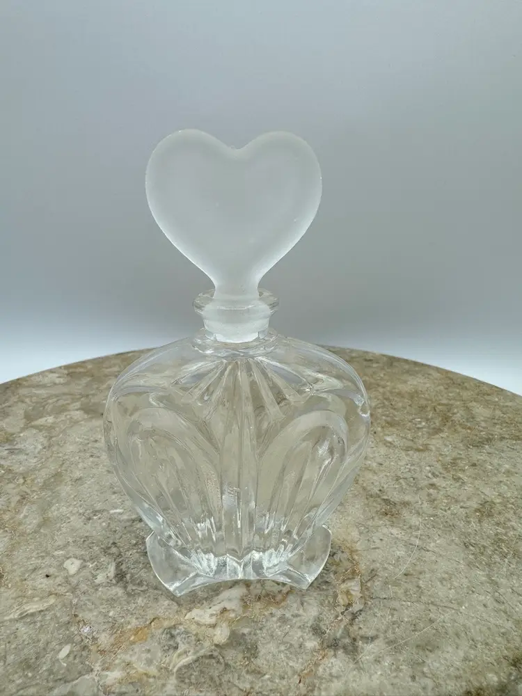 Vintage Glass Perfume Bottle With Frosted Heart Stopper