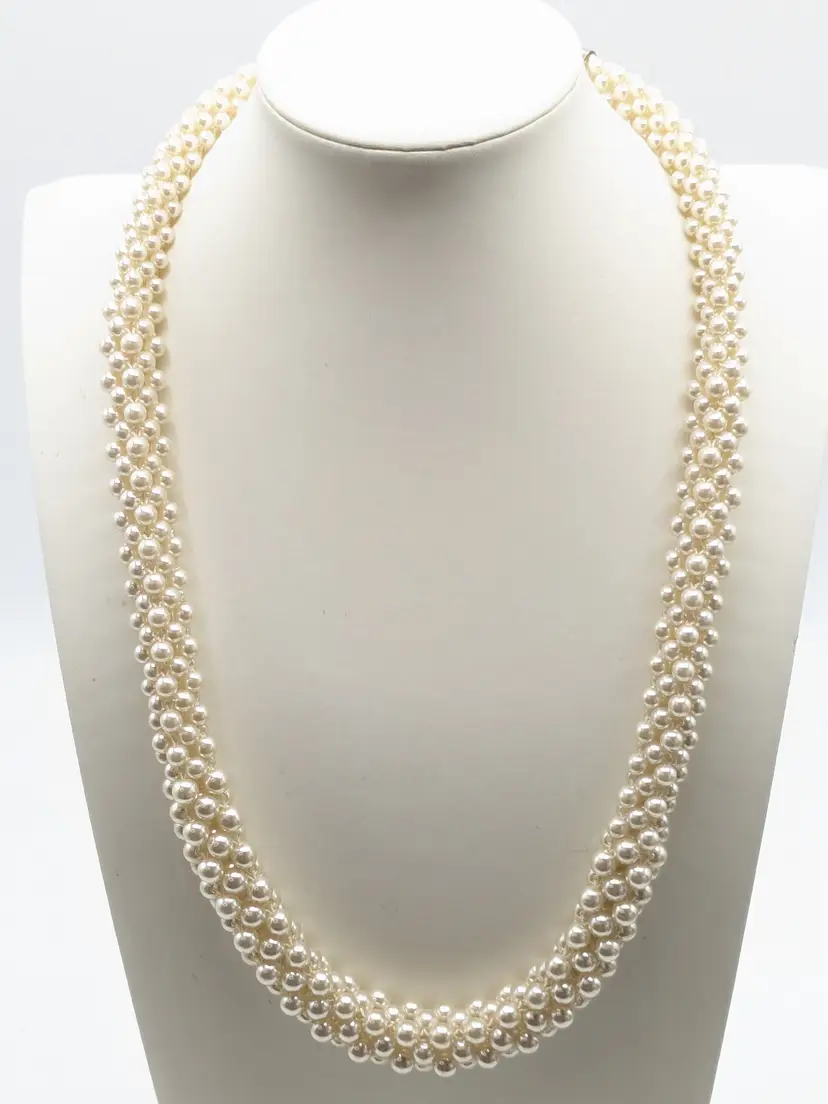 Vintage Faux Baby Pearl Cluster Necklace Silver Tone