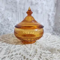 Weatherford Amber glass powder jar