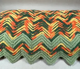 70's Orange Yellow Green Chevron Herringbone Afghan Blanket Sofa Chair Throw