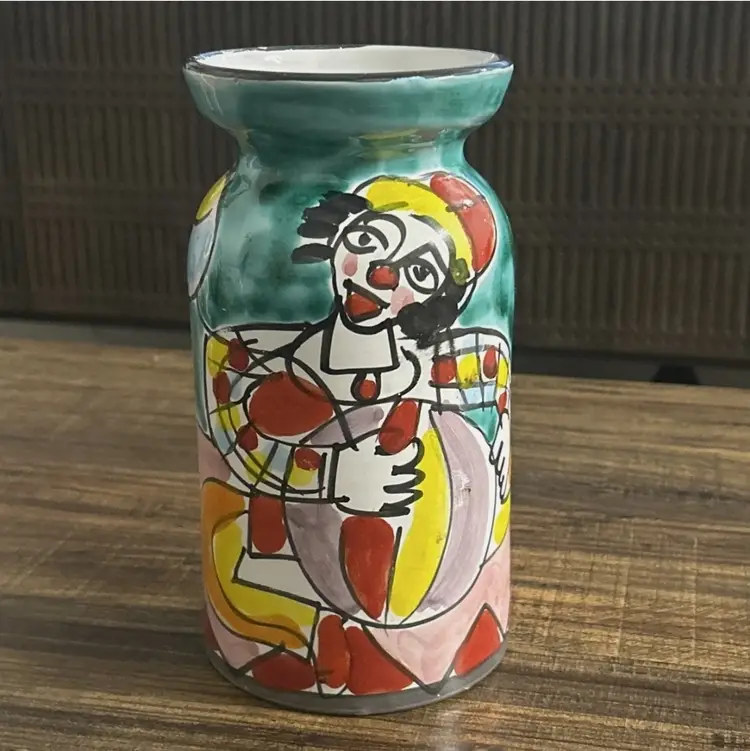 Vintage La Musa Italy Hand Painted Clown Vase Ceramic