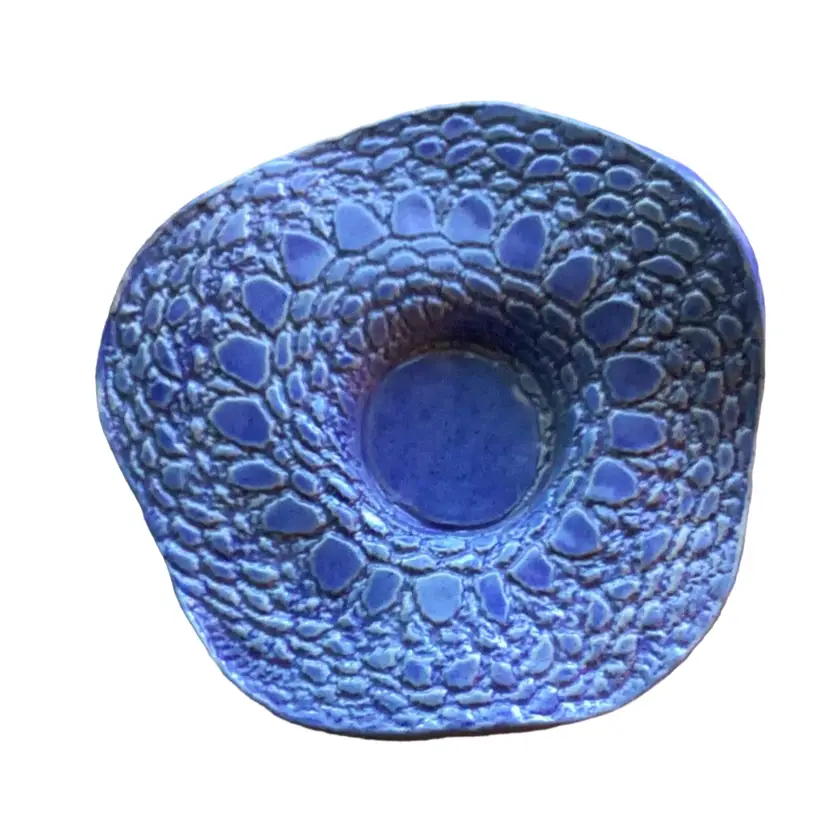 Down To Earth Blue Rock/scales Style Pottery Votive Holder