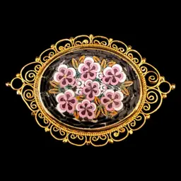 Micro Mosaic Purple Flower Brooch 2.25”