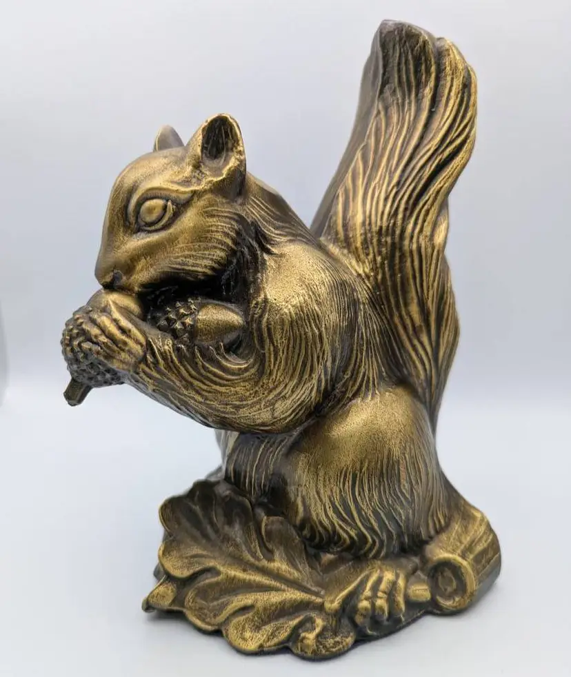 Brass Finish Squirrel Book End Vintage Artist Mold Metal Cast 1975