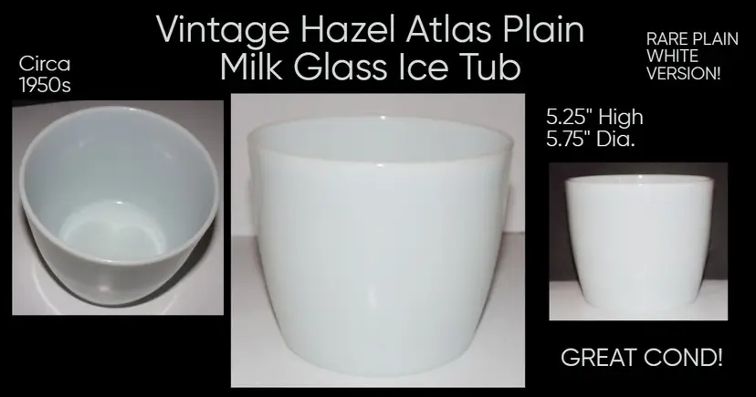 Vintage HAZEL ATLAS Plain Milk Glass Ice Tub-RARE in PLAIN!