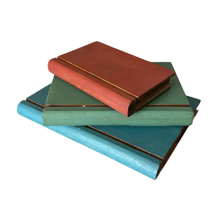 Set of 3 Decorative Wood Carved Colored Books