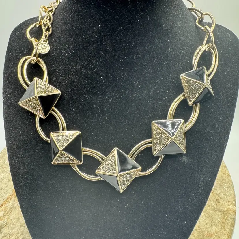 Simply Vera Wang Black Enamel & Rhinestone Gold Tone Necklace