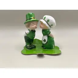 Vintage Miniature Bone China Leprechaun Couple Figurines ~ St. Patrick's Day Decor ~ 2.25 inches tall