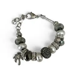 Bella Perlina Charm Bracelet White Crystal Beaded with Palm Tree  Lobster Claw Clasp