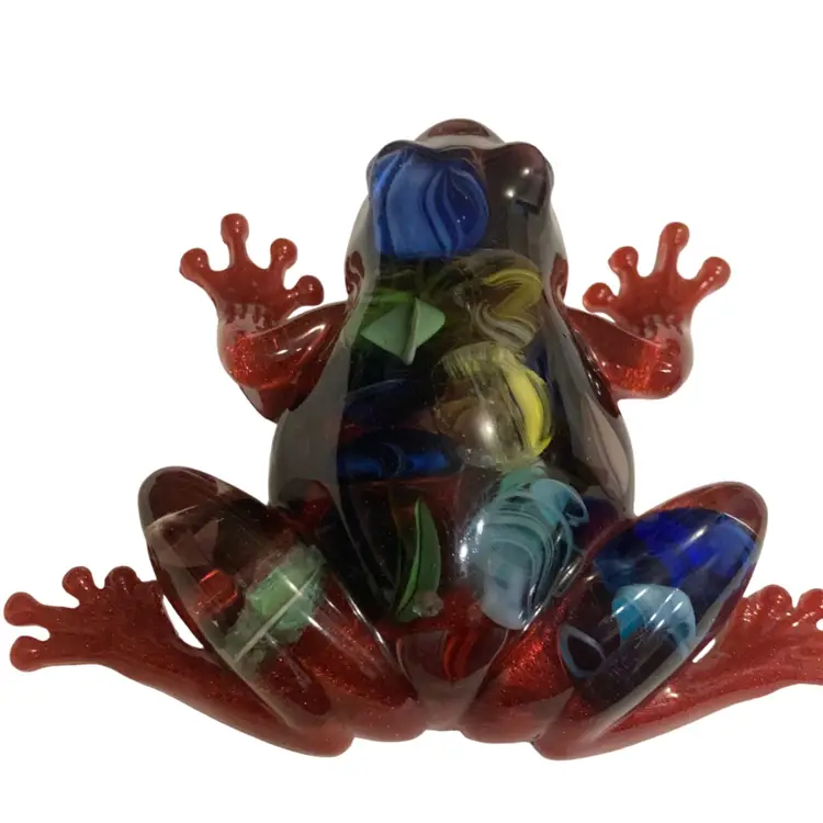 Handmade Red Frog With Multicolored Glass Beads Figurine