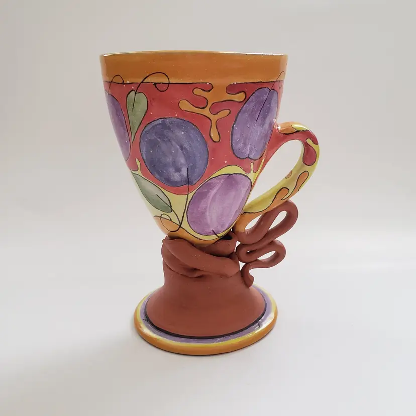 Unique Art Pottery Mug With Plums