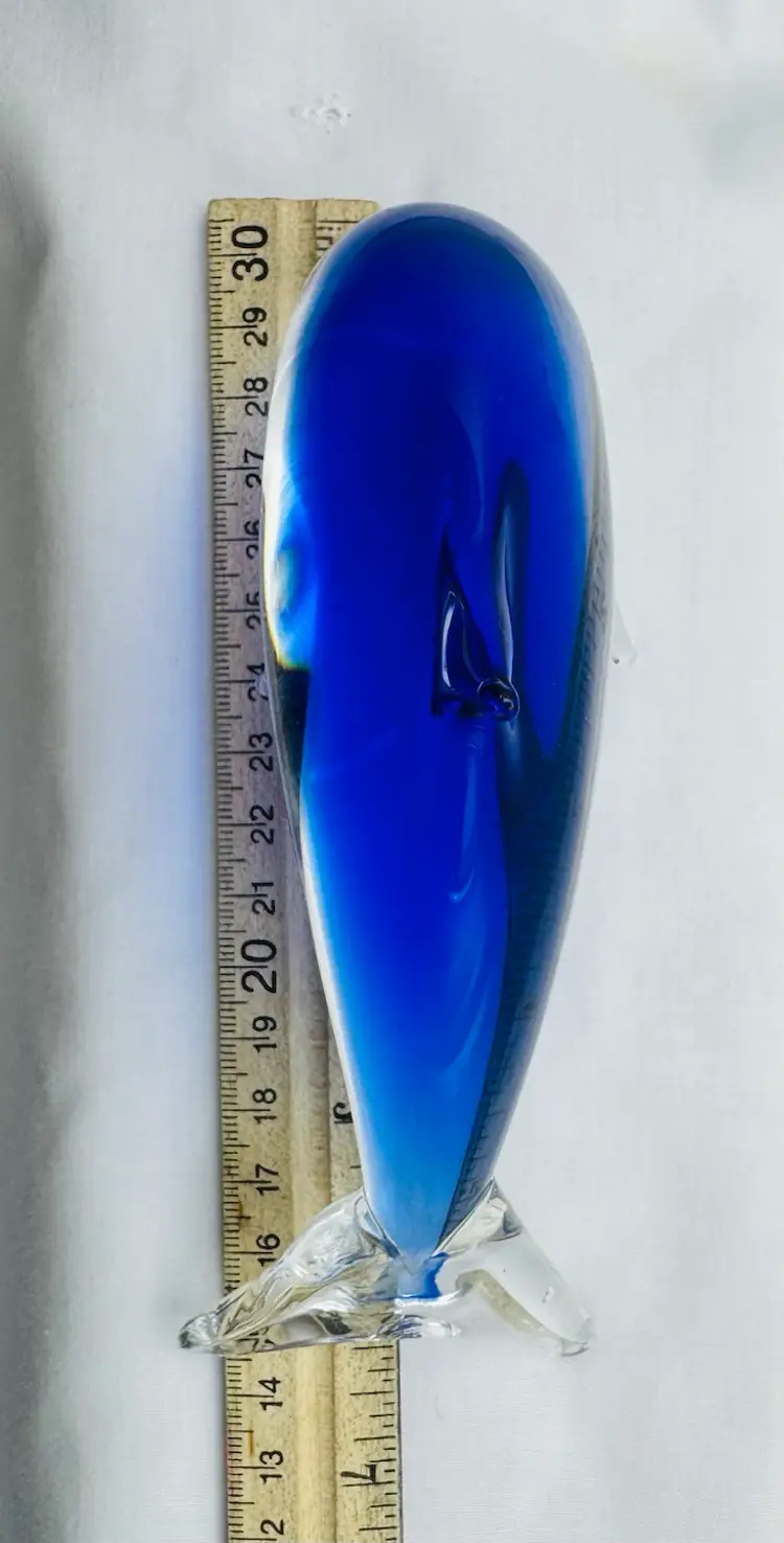 Cobalt Blue Art Glass Dolphin Paperweight