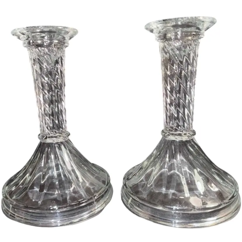 Candlesticks Candle Pair Glass Holders - Hollow Base - Swirl design - 7/8" hole