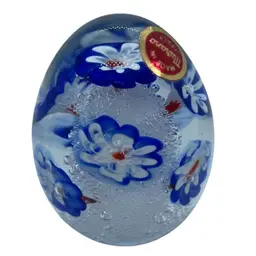 Beautiful Floral Controlled Air Bubble Murano Egg/dome Shaped Paperweight