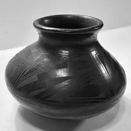 Mata Ortiz Blackware Pottery Vase Geometric Black-on-Black Vintage Pueblo Pot