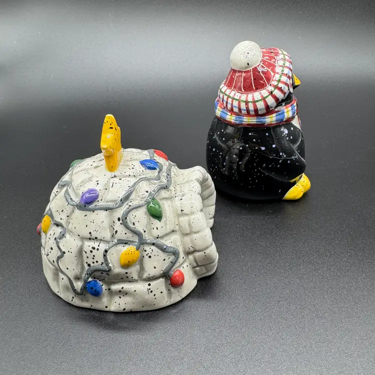 Penguin and Igloo Salt & Pepper Ceramic Shakers by Julie Ueland Retired