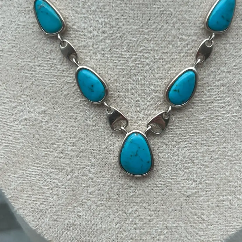 Whitney Kelly WK 925 Sterling Silver Genuine Turquoise Necklace 18” Rolo Chain