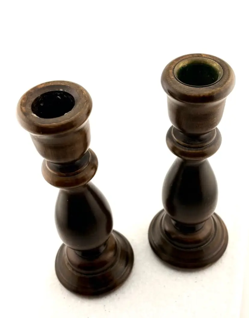 Vintage Brown Wood Candlestick Holders 6.75" Tall x 2.5" Wide