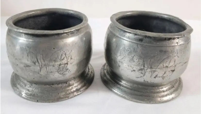 Pair of Antique 1800s Pewter Bulbous Salt Cellars