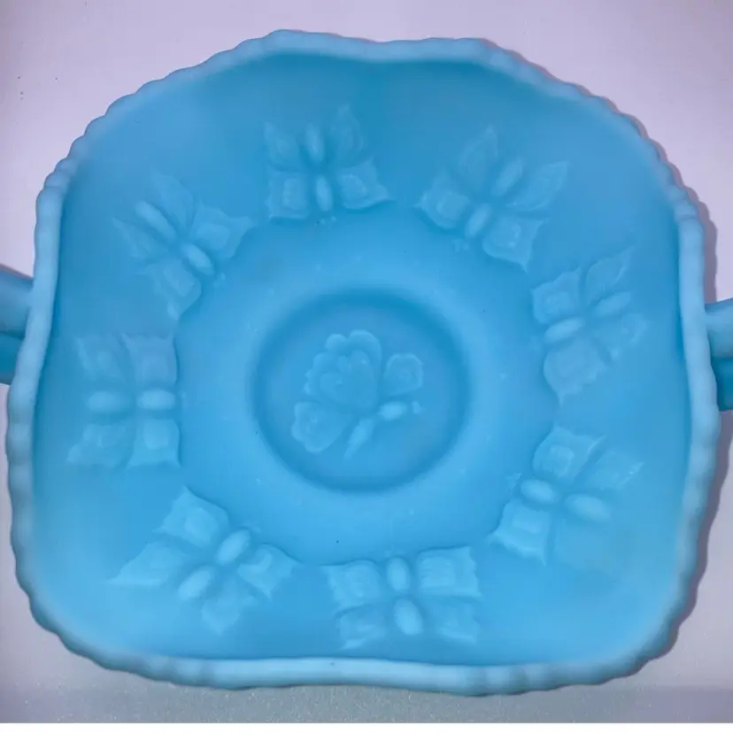 Fenton Blue Butterfly Dish 2” Tall 8” Wide! Bug 🐛