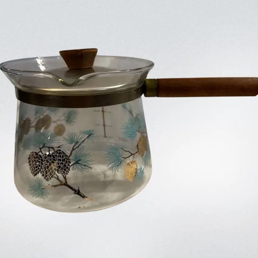 Vtg David Douglas Libbey Flameproof Coffee Pot Blue Gold Pinecone 1960’s