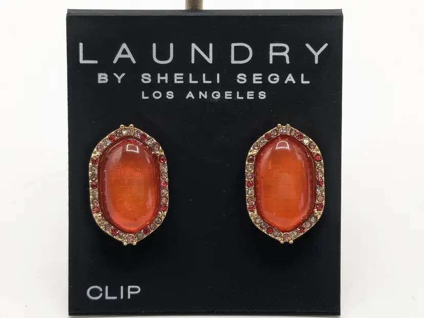 Laundry by Shelli Segal Orange Glass Cabochon Clip-On Earrings NWT