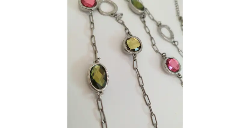 Lia Sophia Long Silver-Tone Chain Necklace with Green & Pink "Gumdrops"