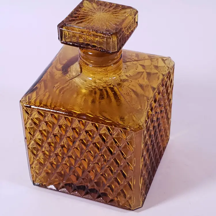 Vintage MCM Amber Square Diamond Point GLASS DECANTER