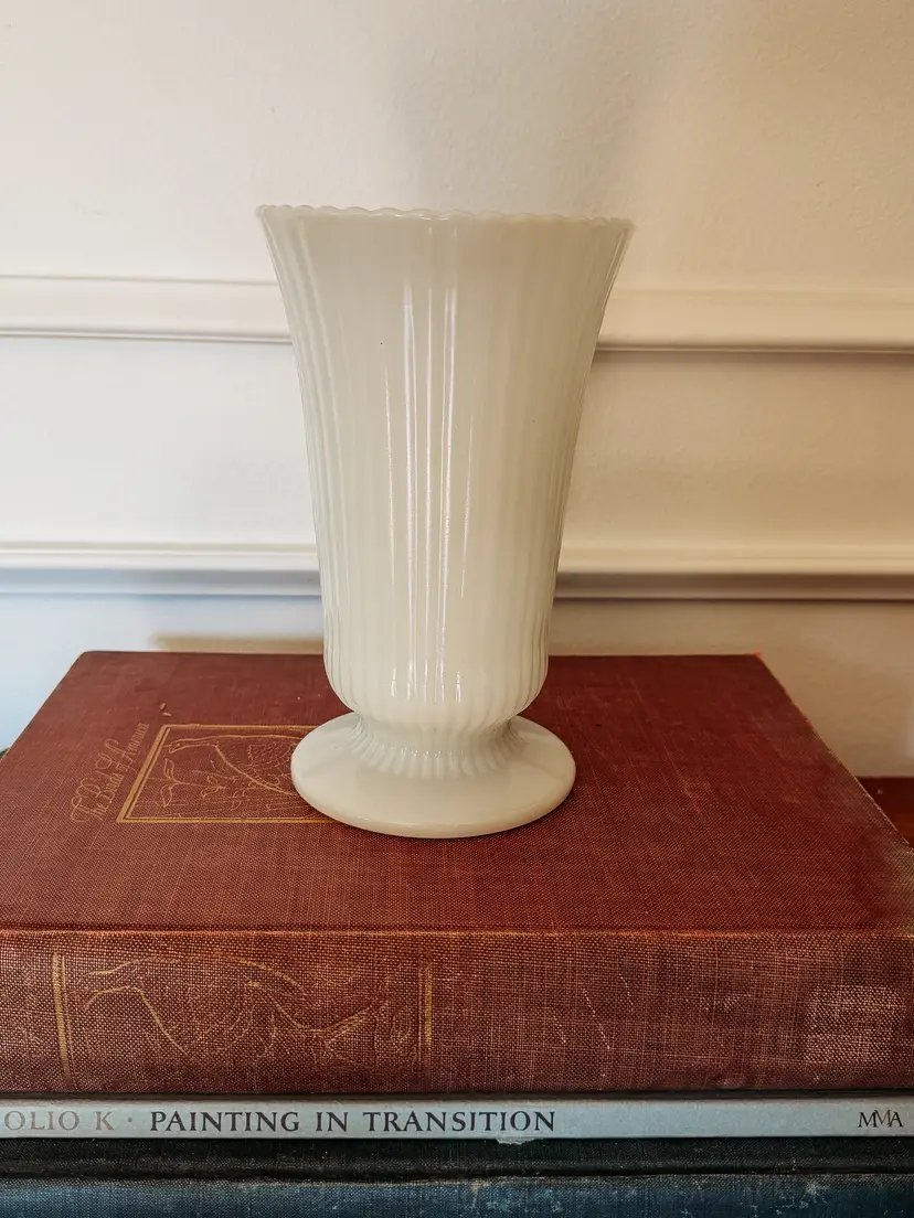 E.O. Brody Co. Footed Vintage Scallop Edge Milk Glass Vase, Cleveland