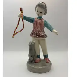 Rare Early Signed Hedi Schoop Girl With Cat Figurine~ 1955~ Repaired Arm