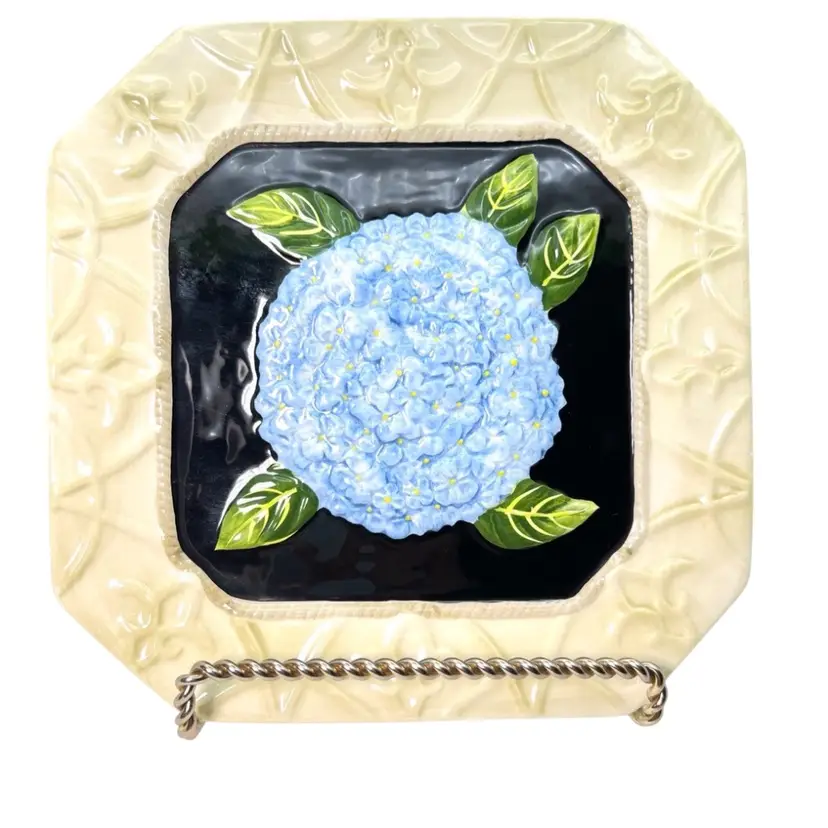 Octagonal Blue Hydrangea Decorative Plate.  MWW Market.  8" Plate.