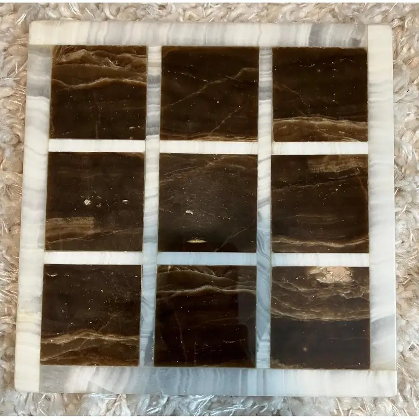Brown and White Onyx 7.25 square trivet block pattern felt backing