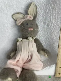 Boyds Bear Gray Rabbit Pink Overalls 11" Vintage