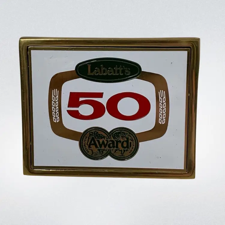 Vintage LABATTS 50 Ale BEER Solid Brass Belt Buckle Sign Logo New Old Stock