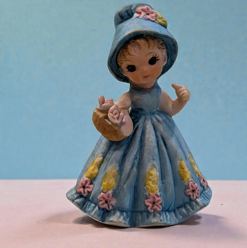 Vtg May Girl of the Month Blue Flower Dress & Basket George Good Corporation