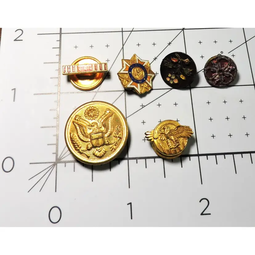Vintage Collection 1 Button  And 5 Pins All Metal