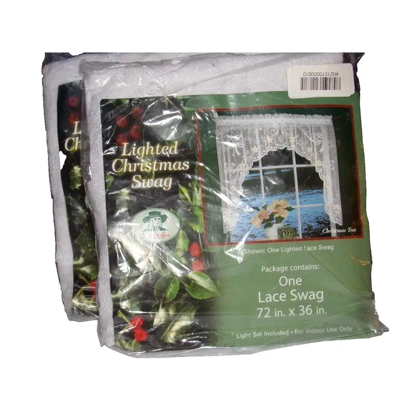 Vintage Quaker Lace, Lighted Christmas Swag Curtain 72x36, NIP! 9 Avail! RARE!