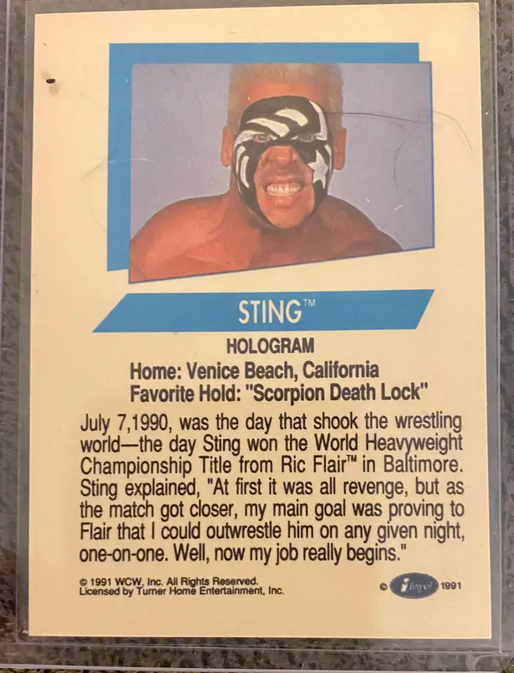 Rare 1991 impel WCW Wrestling - Sting Hologram Trading Card
