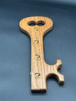 Vintage Wooden Key Holder, Key Cut Out Shape