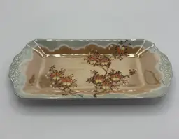 Vintage Snack Vanity Tray Lusterware Japan Hand Painted Flowers Peach