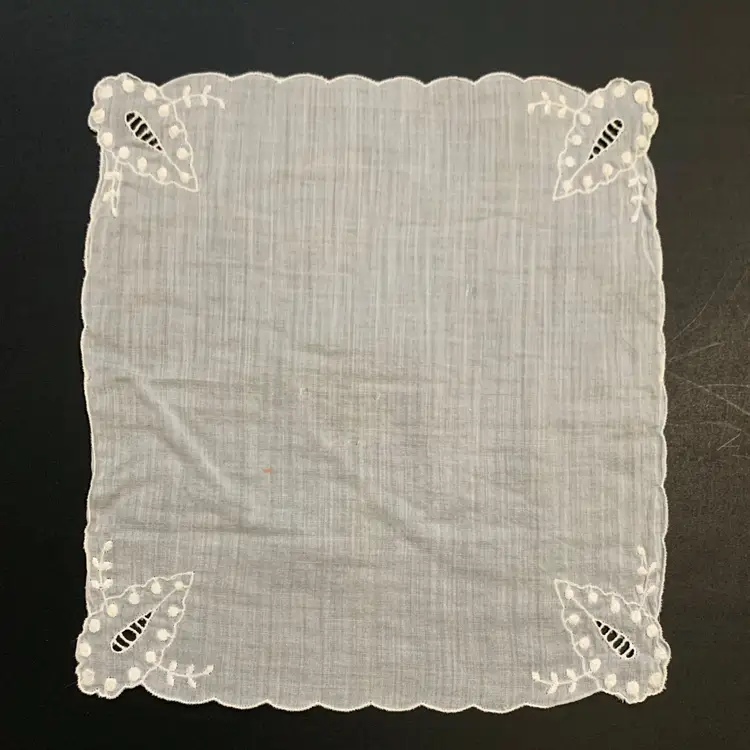 White Embroidered Bride Wedding Handkerchief Cottage Core Granny Vintage
