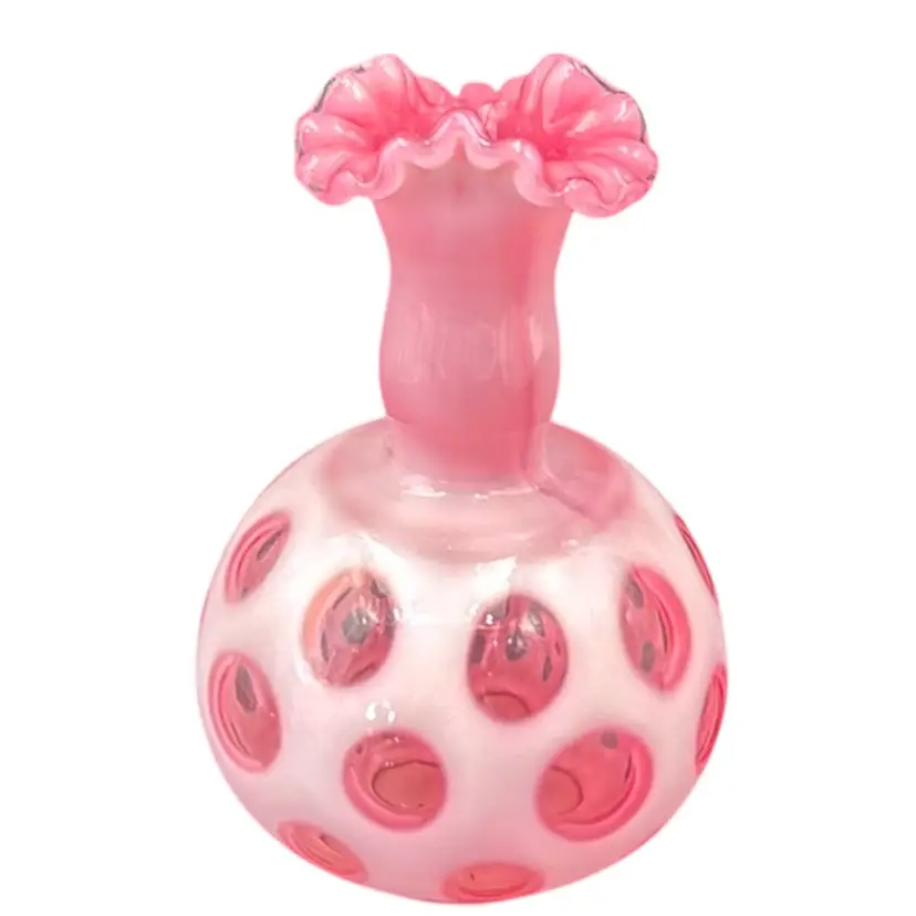 Fenton Cranberry Coin Dot Vase