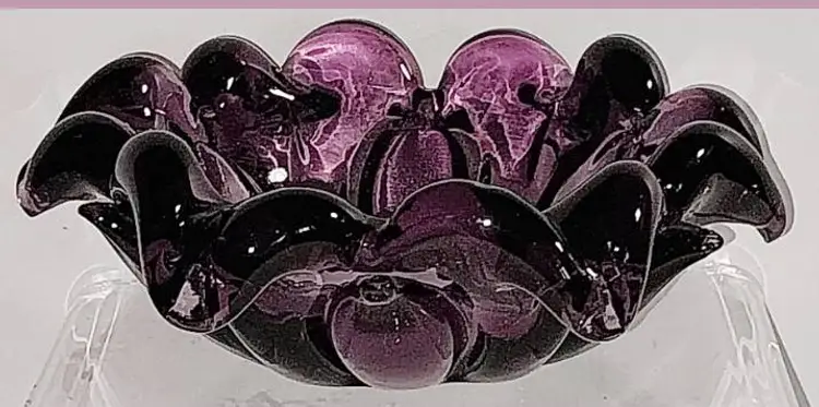 Vintage MCM Murano Art Glass Floriform Barovier Toso Freeform Purple Amethyst Bowl