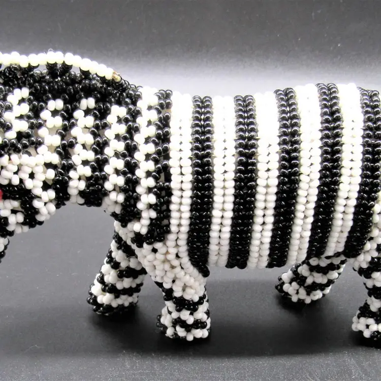 Vintage Wood & Seed Bead Decorative African Zebra Figure